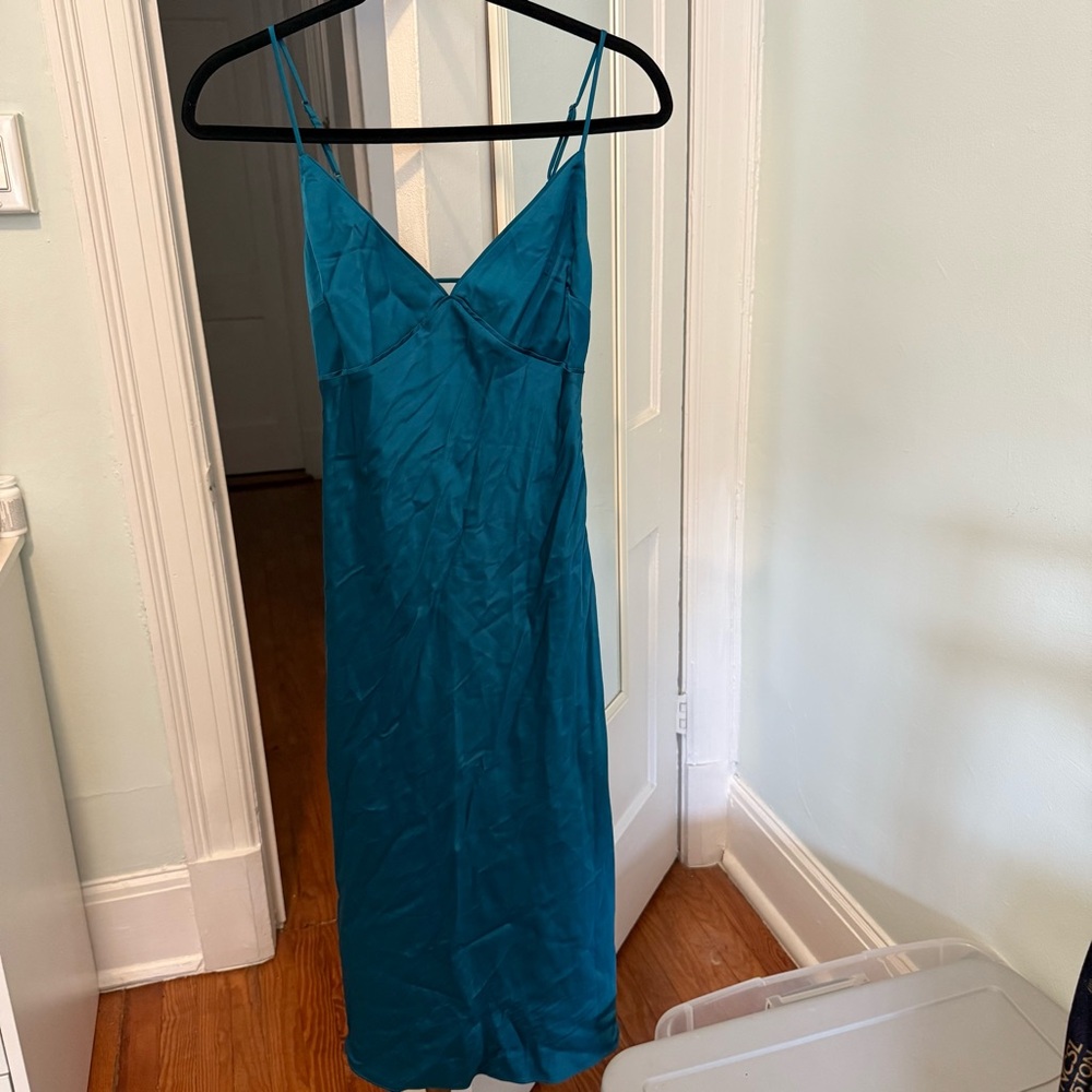 Teal Spaghetti Strap Formal Dress